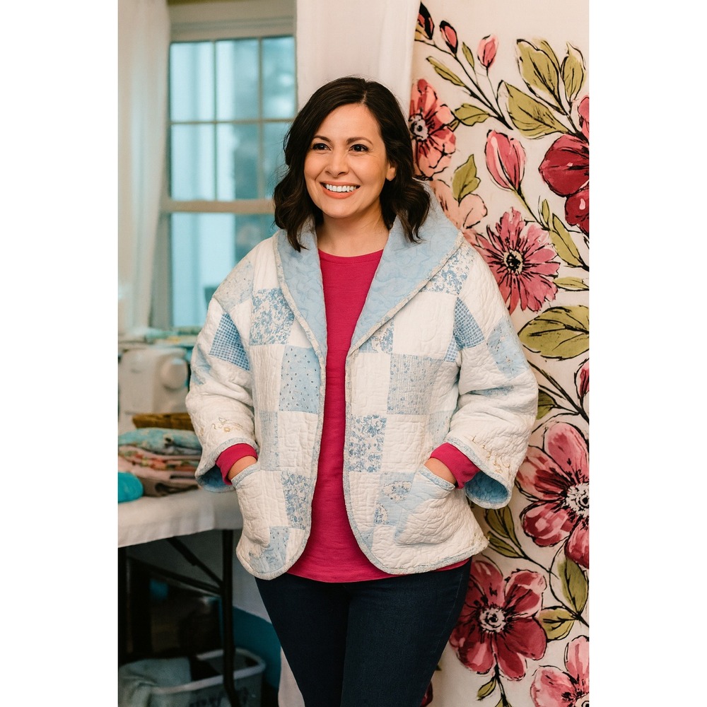 Quilted Jacket Cottagecore Patchwork Hooded Open … - image 6